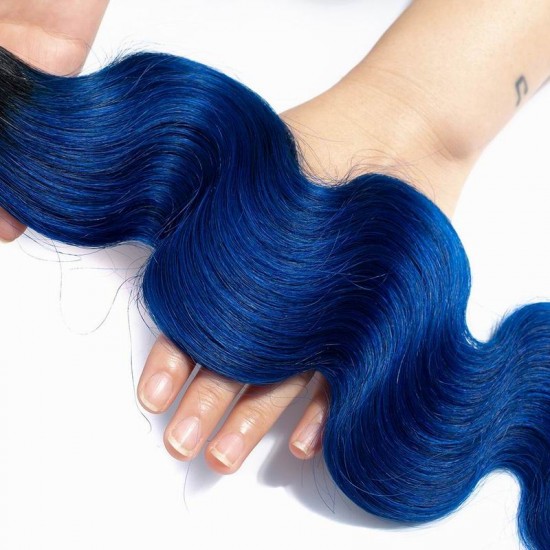 1B/Blue New time fashionable type Body wave 3 bundles human hair extensions two tone colors closure frontal optional 1B/Blue New time fashionable type Body wave 3 bundles human hair extensions two tone colors closure frontal optional
