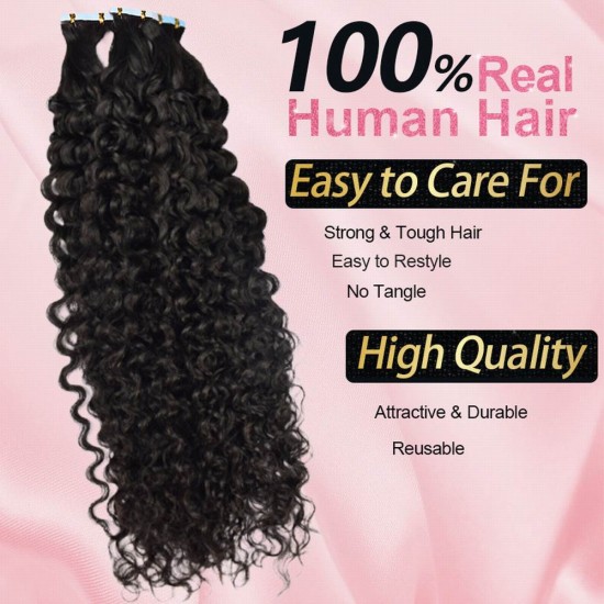 Natural color Deep curly Tape in Hair Extensions Virgin Human Hair 20pcs 50g each pack Seamless Skin Hair Natural color Deep curly Tape in Hair Extensions Virgin Human Hair 20pcs 50g each pack Seamless Skin Hair