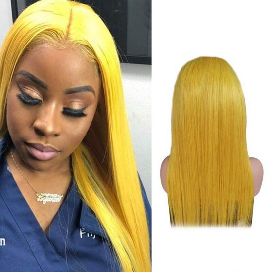 Stunning yellow color glueless lace front wig Surprisingly Trendy Yellow Hair wigs Hot sale 100% human hair Tangle free Stunning yellow color glueless lace front wig Surprisingly Trendy Yellow Hair wigs Hot sale 100% human hair Tangle free