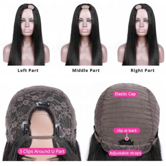 Merula Hair Kinky Straight U Part Wigs 100% Human Hair remy Virgin Hair half Wigs Glueless leave out 200% Density Merula Hair Kinky Straight U Part Wigs 100% Human Hair remy Virgin Hair half Wigs Glueless leave out 200% Density